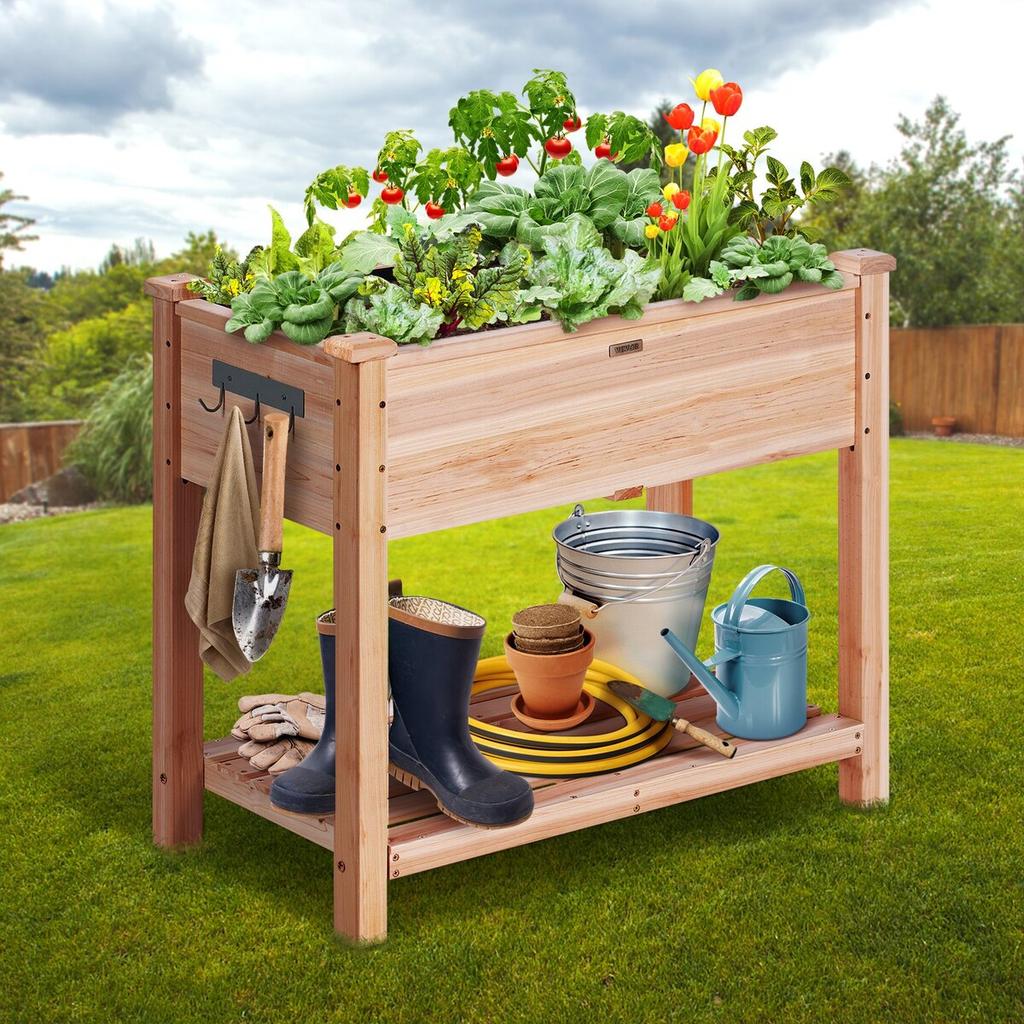 Wooden Raised Garden Bed Planter Box 33.9x18.1x30" Flower Vegetable Herb