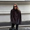 Women's Turn Down Collar Long Sleeve Faux Fox Fur Coat Loose Fit Commuter Style Furry Overcoat