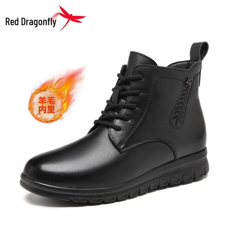 Женские зимние кожаные сапоги Red Dragonfly - Уютная подкладка из овечьей шерсти, Высокие для тепла 36