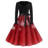 Women's Fashion V-Neck Relaxed-Fit Christmas Print Long-Sleeved Dress