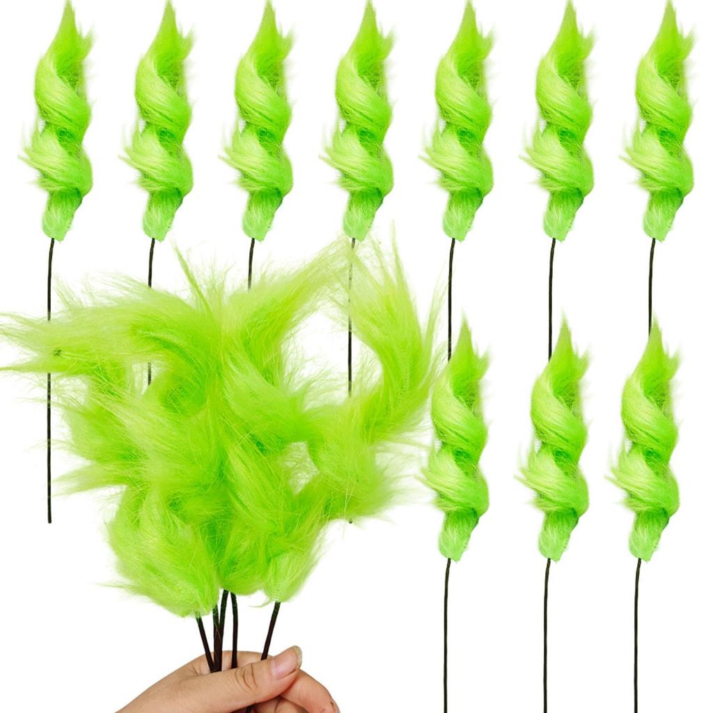10pc Christmas Green  Cuttings  Stick Green  Spray  Plush Spiral Stem