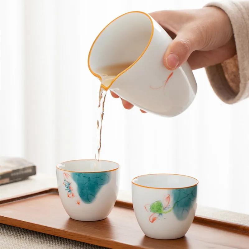 1 Pc Chinese Ceramic Teacup Handmade Lotus Tea Bowl Travel Master Meditation Cup Porcelain Tea Cup Household Tea Set 60ml