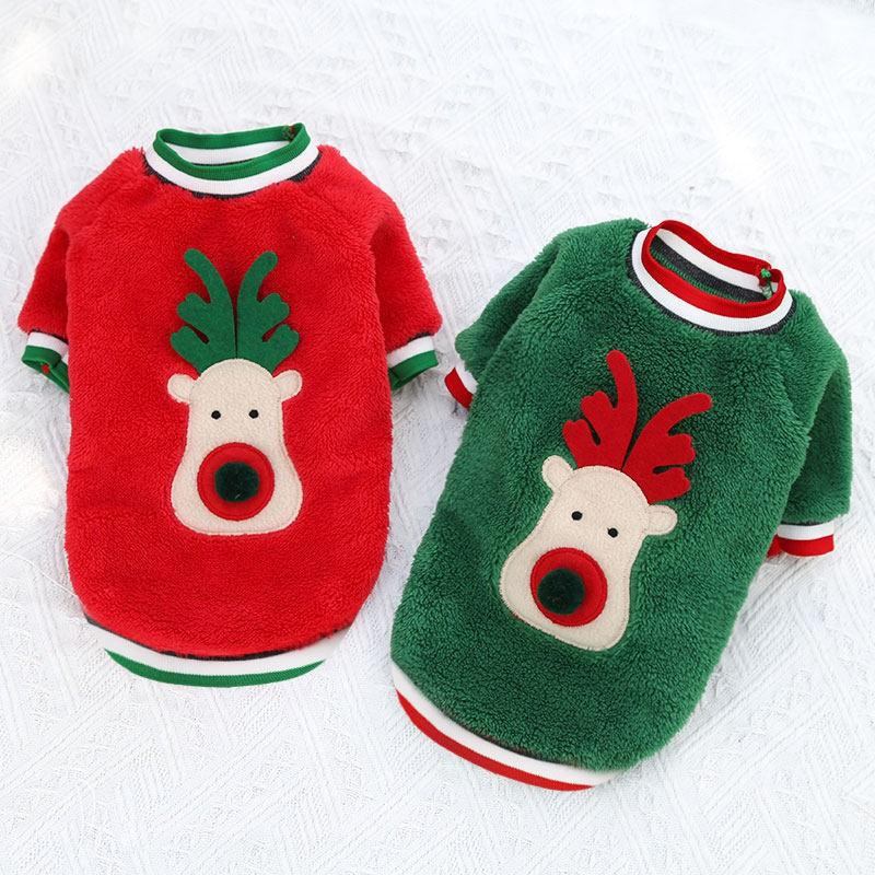 Pet Christmas Costume Small Dogs Cats - Red Or Green Reindeer-Style Two-Legged Jumpsuit Winter Warm Clothing