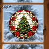Removable Static Window Film Round Christmas Sticker, Stained Glass Style, Holiday Storefront Decals Cling, Santa Claus Tree PVC Decal for Home Decor