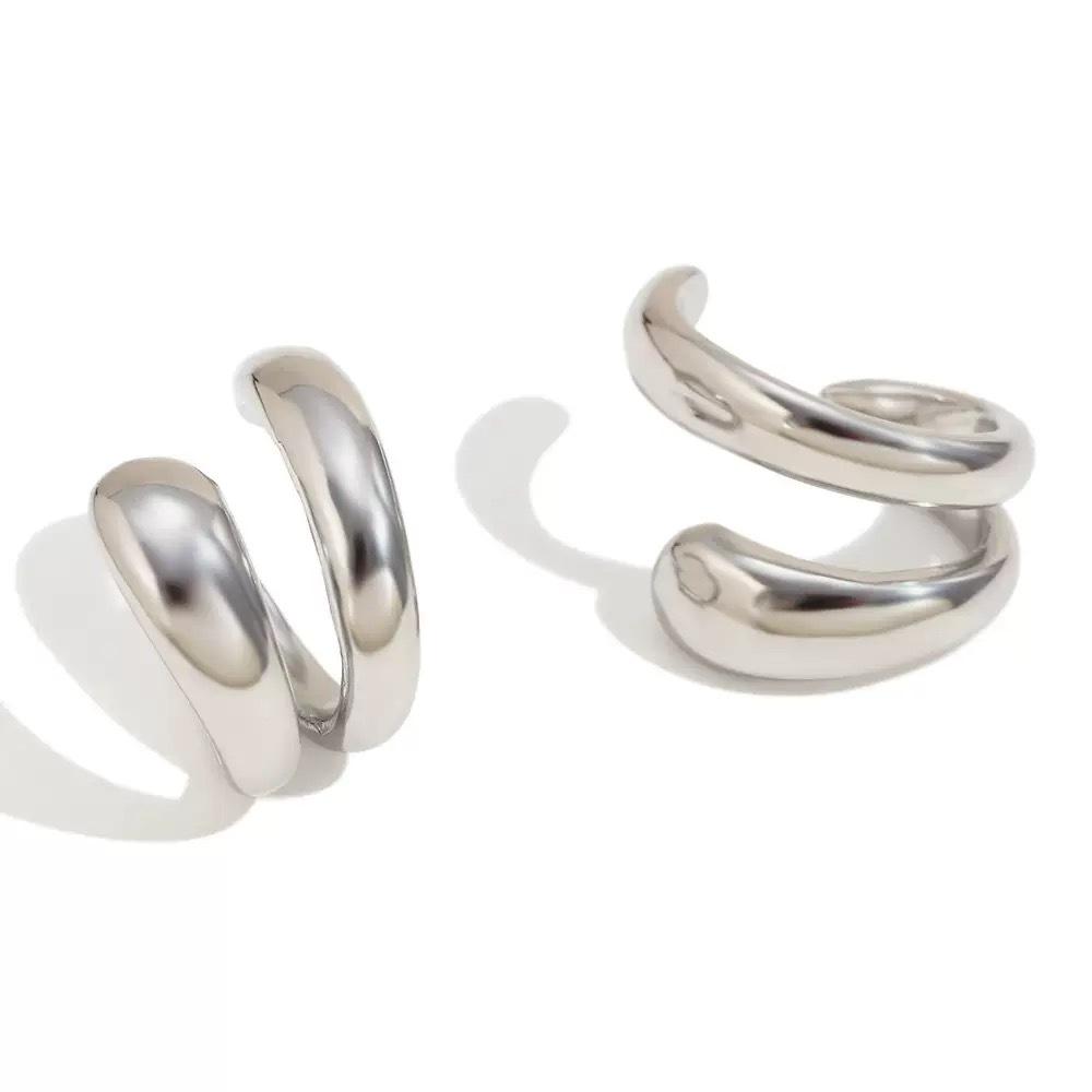 18K Gold Plated European Stainless Steel Double-Layer Ear Clip for Women - Versatile & Creative Fashion Jewelry