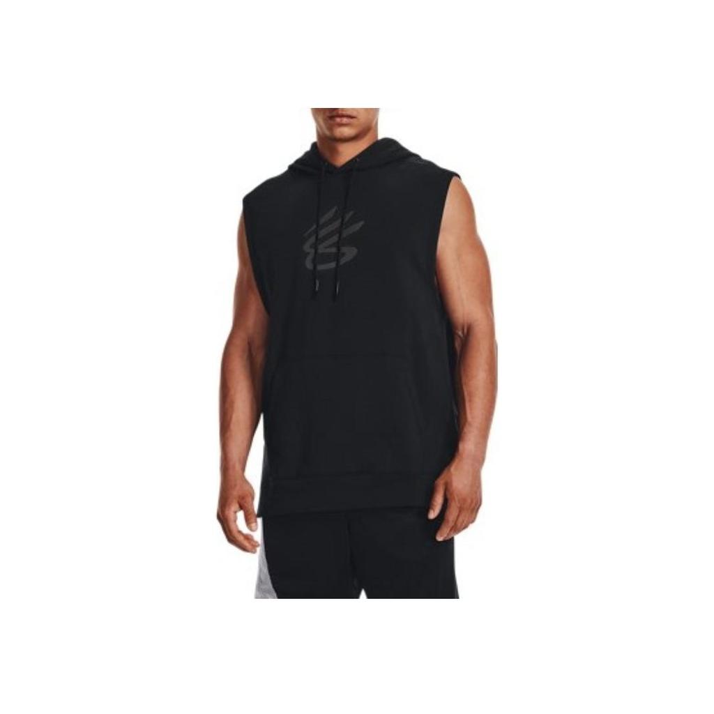 Under Armour Curry Series Solid Color Drawstring Hooded Sleeveless Basketball Vest Men Tops Black 1374301-001