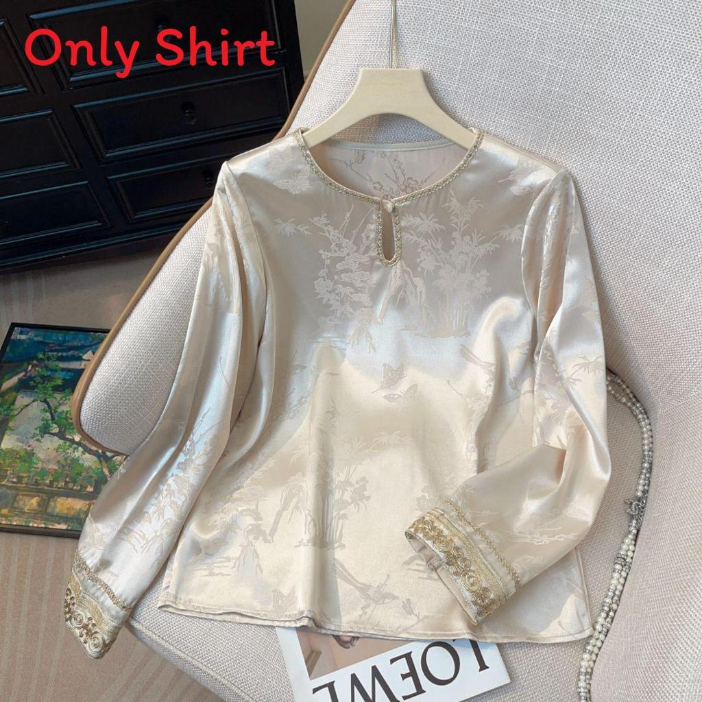 New Chinese Style Textured Knit Top With Geometric Pattern For Casual Women