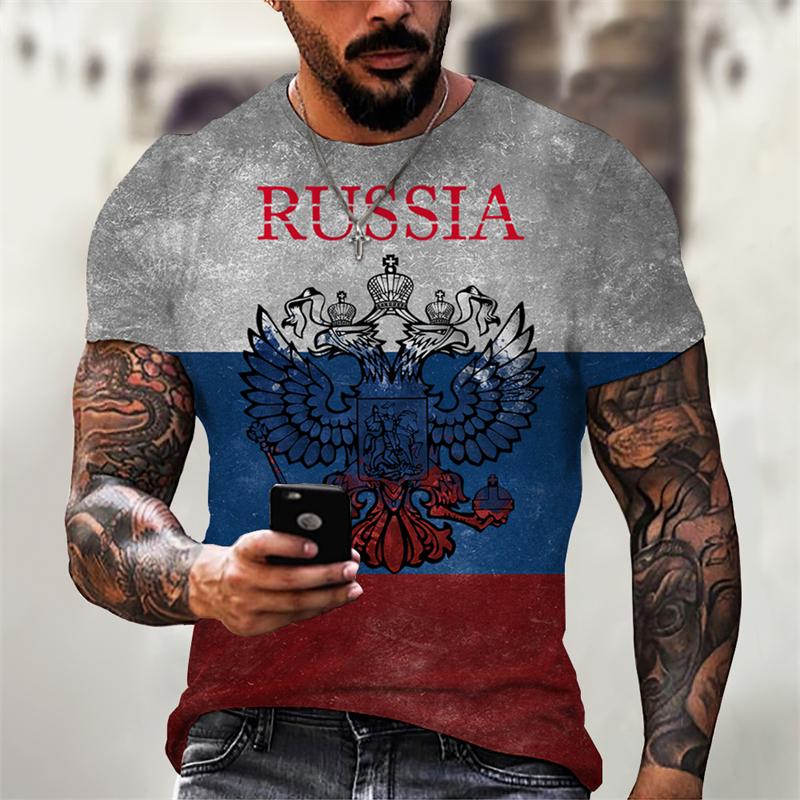 Pánská trička s národním znakem ruského medvěda, retro streetwear, 3D potisk, módní Harajuku hip hop top