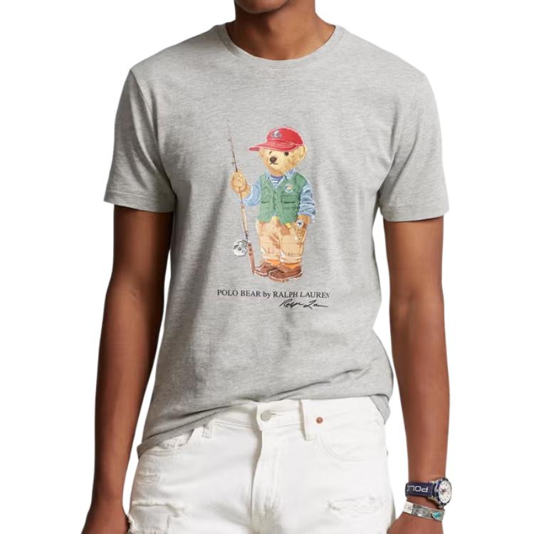 

Polo Ralph Lauren Футболка мужская с коротким рукавом приталенного кроя с принтом логотипа в виде медведя поло серого цвета 710833459027 S