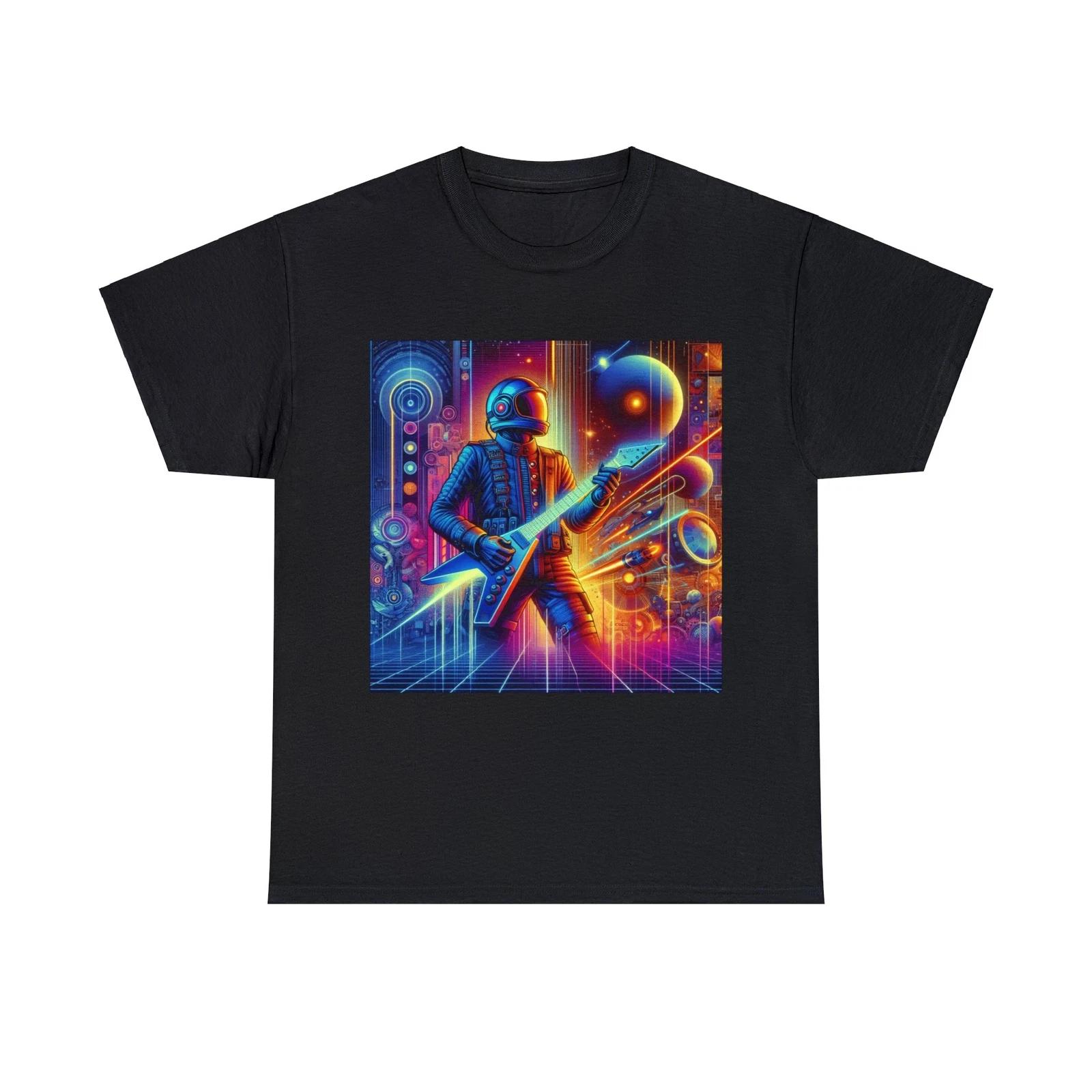 Unisex Adult T Shirt Retro Futuristic Space Cadet Rock Guitar Astronaut Synth M