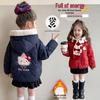 Girls' Red Hooded Cotton Coat with Fleece Lining - Sweet Cartoon Winter Wear for 2025