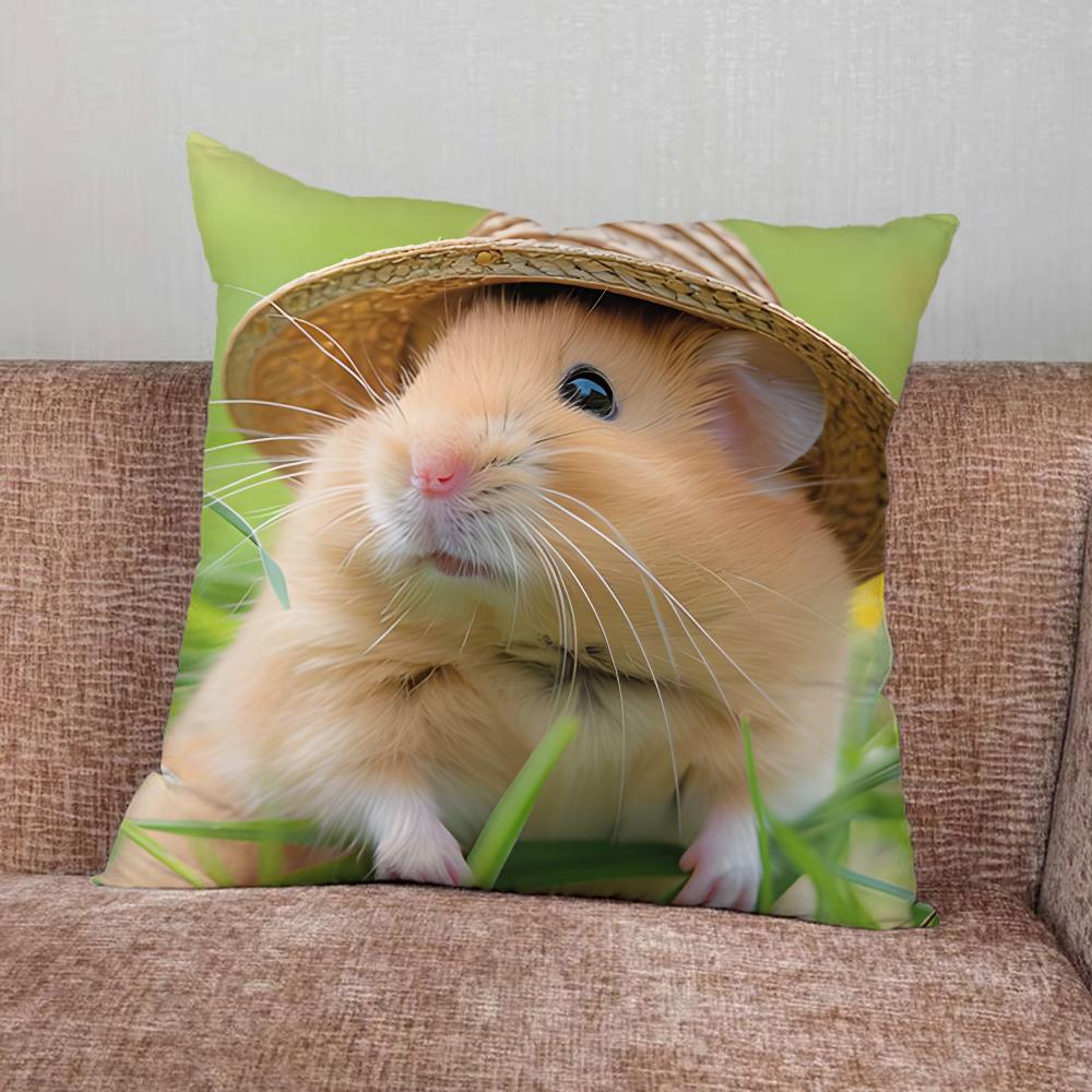 Funny Sad Hamster Meme Pillow Case For Home Bedroom Car Office Decoration Living Room Sofa Cushion Cover Suitable