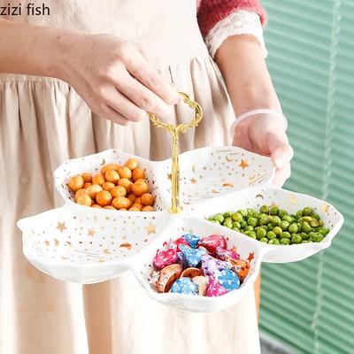 Creative Star Moon Pattern Ceramic Fruit Plate Multi Grid Candy Storage Tray Nut Dried Fruit Storage Trays Household Tableware