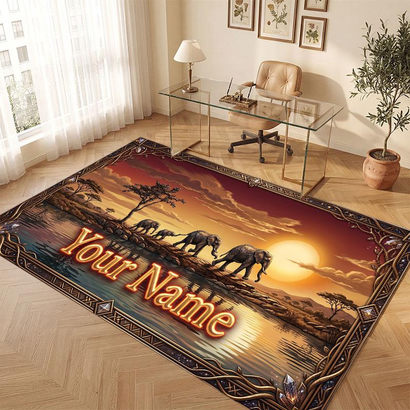 Mountain Landscape Theme Crystal Velvet Floor Rug Personalized Custom Name Text Warm Carpet Home Decoration