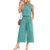 Women Summer Casual Sleeveless Vest Wide Leg Cropped Pants Two Piece Set