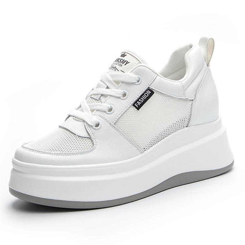 

Кроссовки Koznoy 7,5 см из натуральной кожи с воздушной сеткой, вулканизированные, дышащие, высокого бренда, повседневные, женские, летние, на платформе, обувь на весну и осень 39