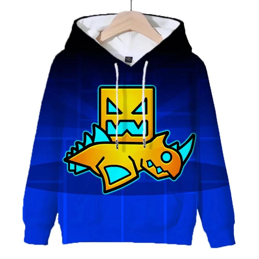 Children Boys Girls Hoodie Tops Kids Geometry Dash Hoodies 3D Printed Cartoon Game Fashion Outdoor Sweatshirts Casual Pullovers