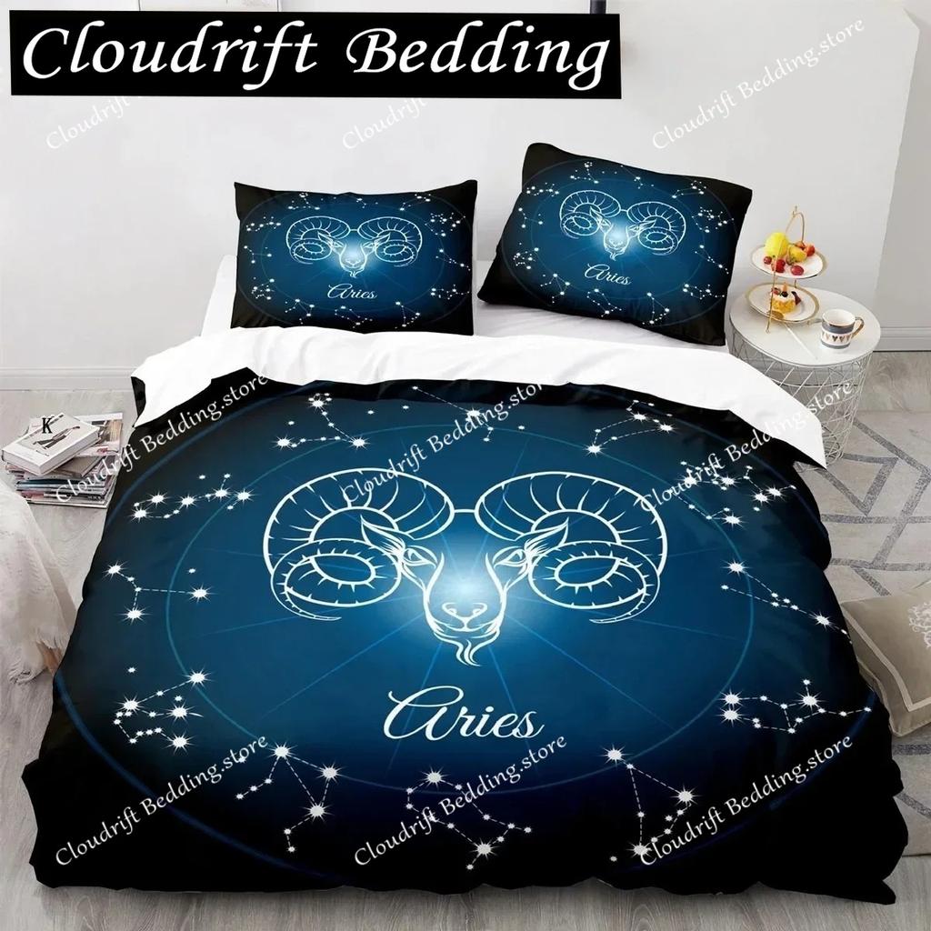 Galaxy Theme Constellation Duvet Cover Set Aries Twin Bedding Set King Size Polyester Polyester Quilt Cover