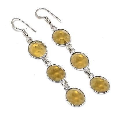 Natürlicher Rauchtopas-Edelstein, 925er Sterling-Silber, Schmuck-Ohrring, 7,1 cm, v9K62