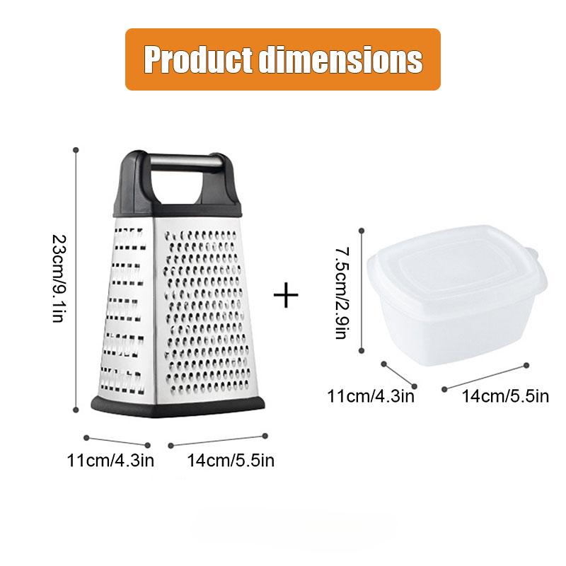 Stainless Steel Box Cheese Grater With Container 4 Sides Box Grater Handheld Kitchen Food Shredder for Vegetable Ginger Cutter