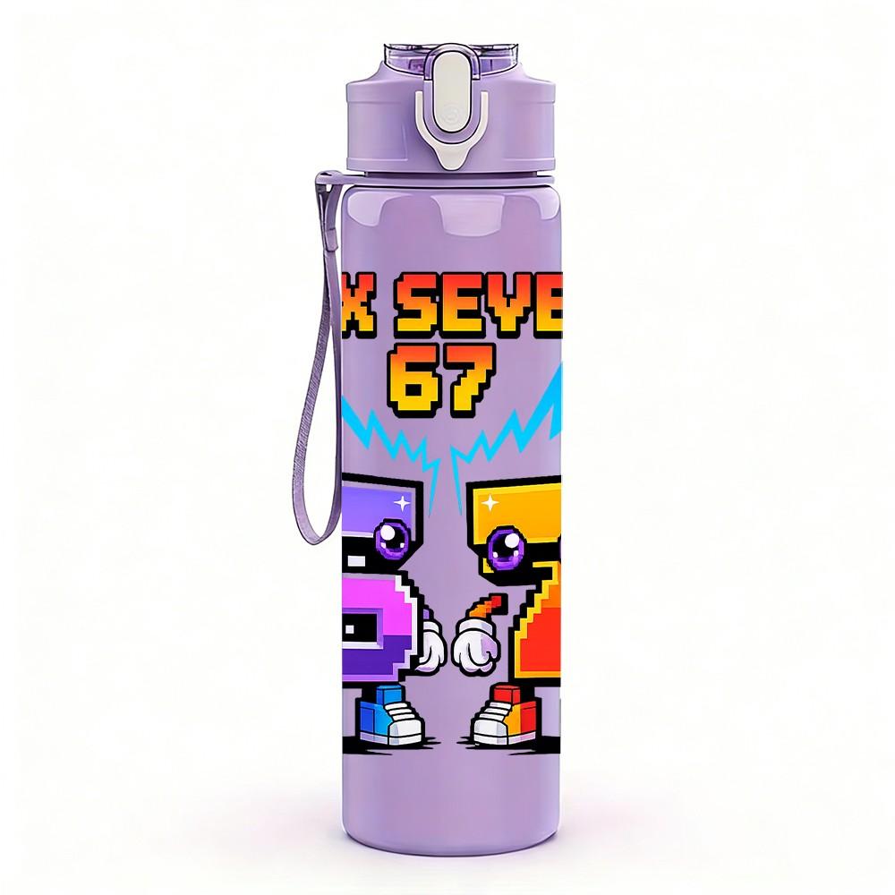 1PC Six Seven Bold Number Graffiti Print 750ml Color Plastic Sports Water Bottle Leakproof Flip Straw Lid Suitable for Sports Office Home Use