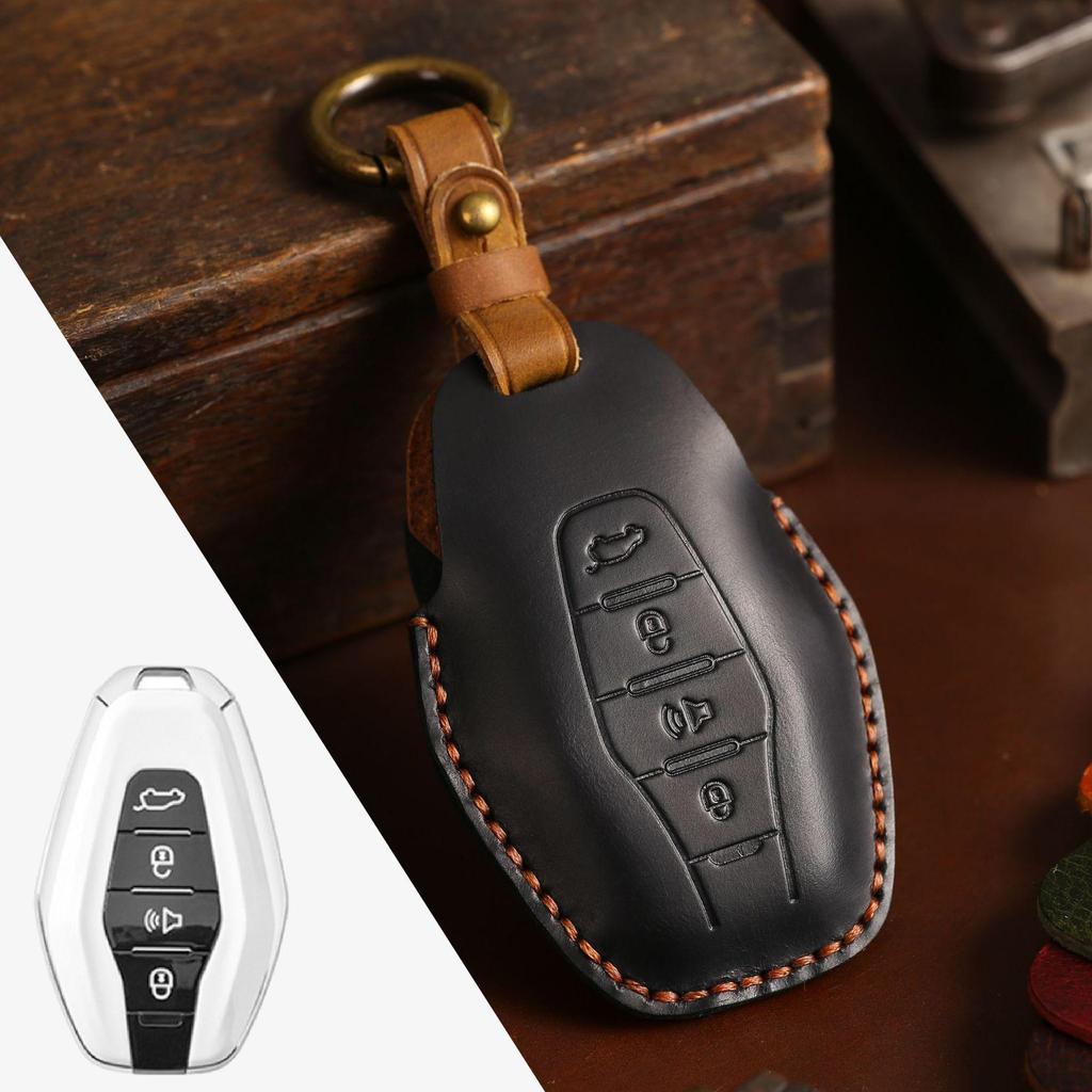 Chery Jetour Handmade Crazy Horse Leather Car Key Cover with Buckle