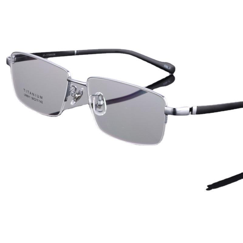 Herren-Brillengestell für Myopie, halbrahmenlos, reines Titan, großes Glas
