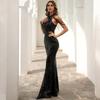Luxurious Sequined Off-The-Shoulder Waist-Cinching Dress, High-End Evening Gown for Socialites, Niche Luxury Evening Dress, Foreign Trade Long Dress