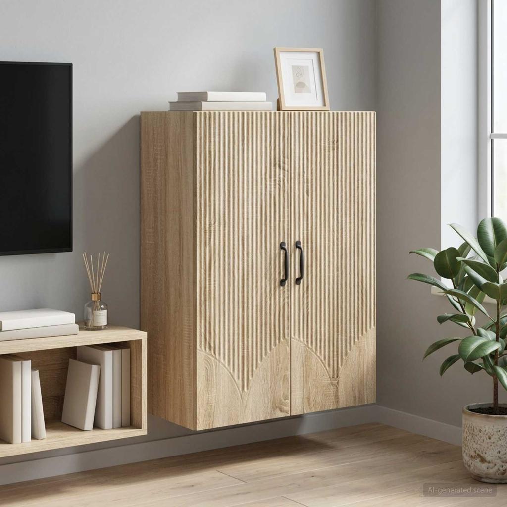 Wall Mounted Cabinet in Sonoma Oak Finish 66 x 34.5 x 90 cm Particleboard