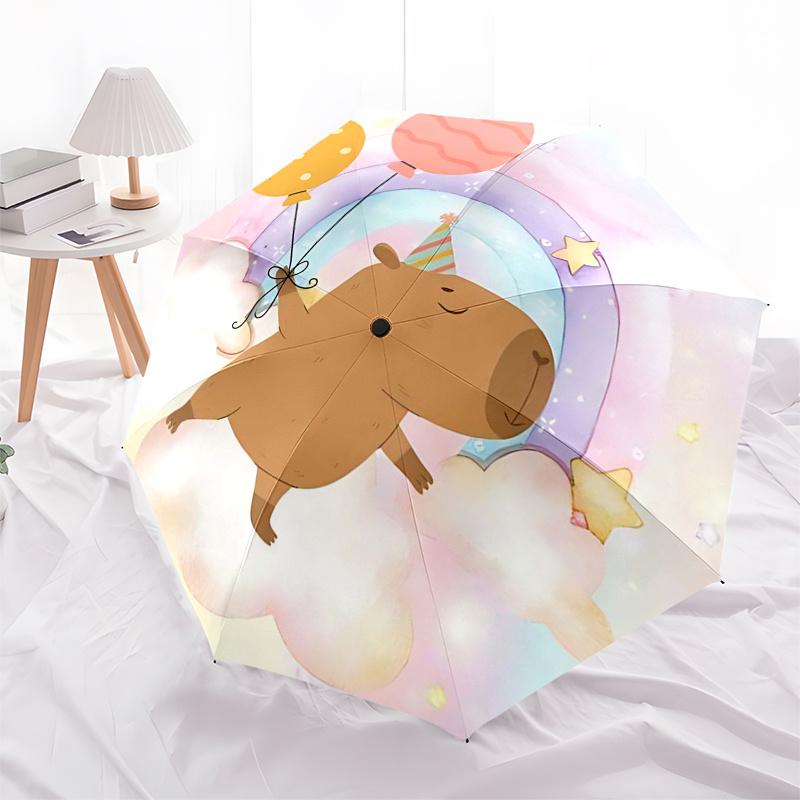 Ombrello da Viaggio a Tema Capibara - 8 Stecche, Apertura e Chiusura Automatica, Design Pieghevole Portatile, Ombrello Compatto ed Elegante Adatto per l'Esterno