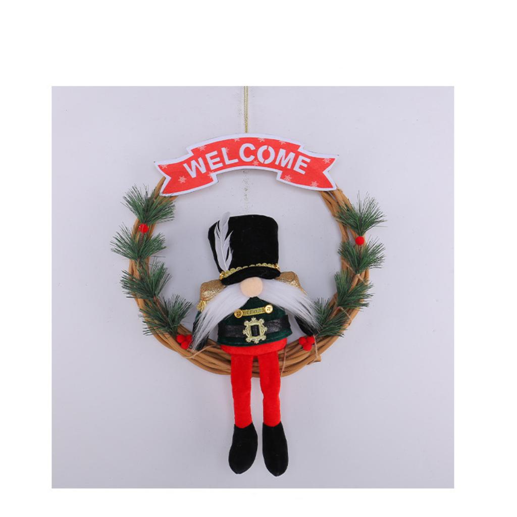 Christmas Soldier Vine Wreath Welcome Wooden Sign Decoration Dwarf Doll Vine Wreath Shopping Mall Window Wall Hanging