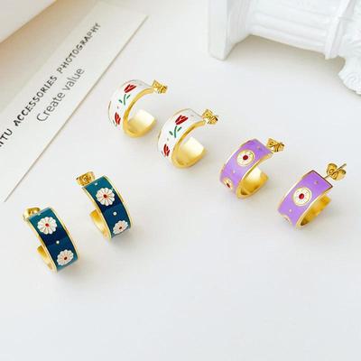 Koreański stokrotka ze stali nierdzewnej kolczyki koła dla kobiet w stylu Vintage minimalistyczny Huggie unikalne kolczyki do piercingu biżuteria ślubna