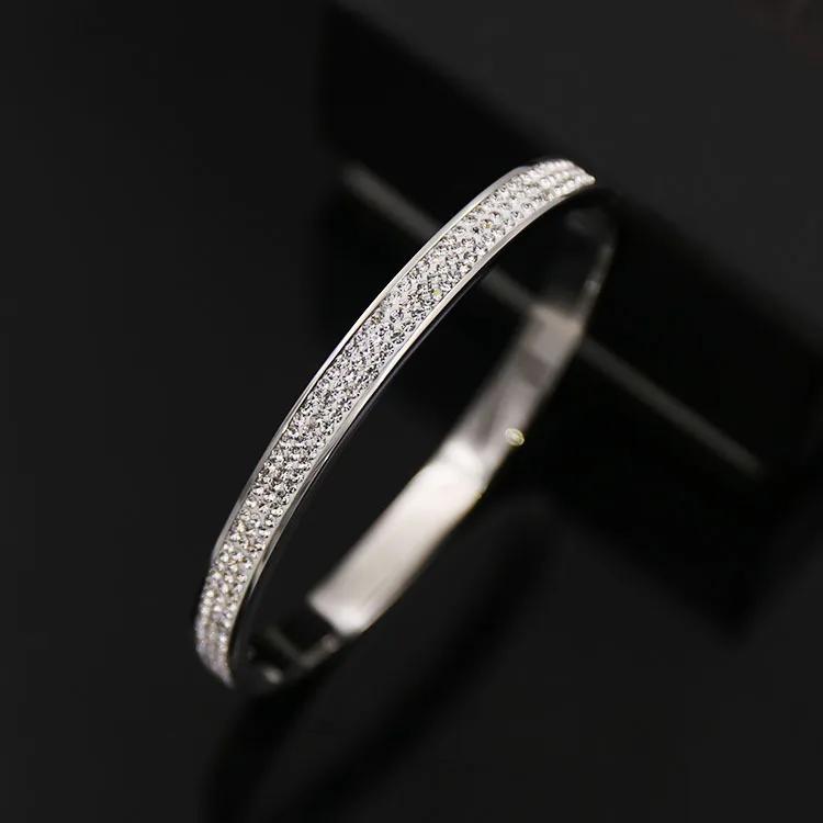 Fashion Three Color Exquisite Sparkle OL Wind Three Row Sticky White Mud Drilling Side Opening Titanium Steel Bracelet