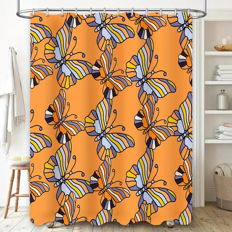 

Butterfly Shower Curtain Orange Colorful Design Pattern For Bathroom Decorations High-Quality Fabric Material W60H190(CM)-1 Pcs