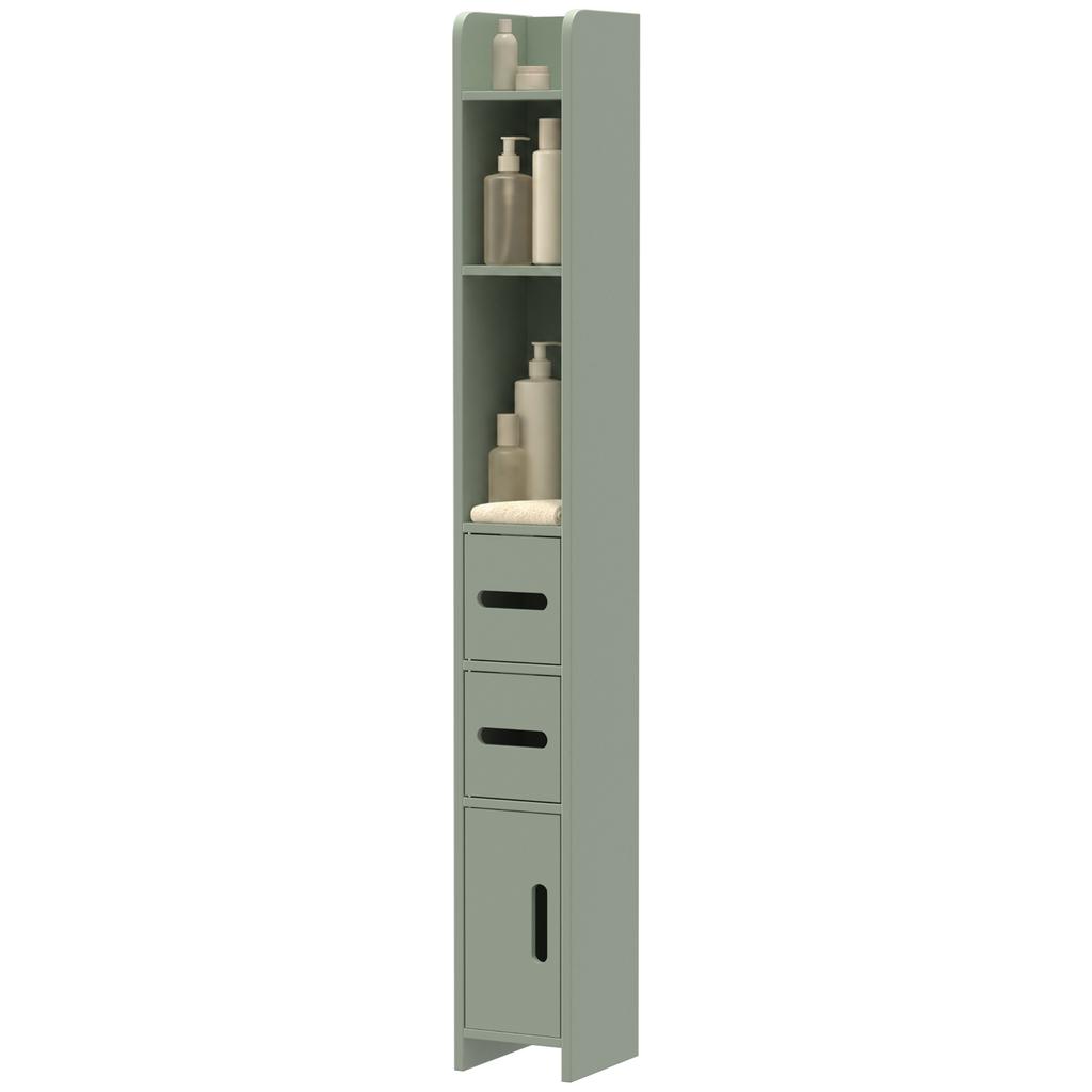 Bathroom Column Cabinet, Tall Toilet Storage with Shelves and Cupboards - 15 x 17 x 120 cm, Light Green