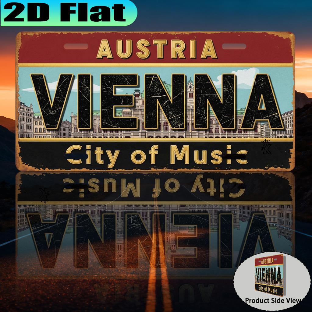 

D Flat Printing Retro AUSTRIA VIENNA City of Music with Historic Architecture Illustration Aluminum Tin Painting License Pla 15x30cm(5.9x7.8inch)