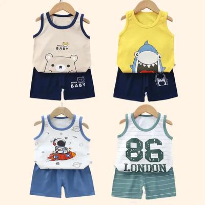 Set per bambini Abbigliamento per bambini Ragazzi Ragazze Gilet Completo Abbigliamento estivo per bambini T-shirt in cotone per bambini Pantaloncini Canotta senza maniche