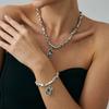 SHIXIN Elegant Acrylic Rhinestone Pendant Necklace Bracelet Jewelry Set for Women Minimalist Irregular CCB Bead Chain Choker