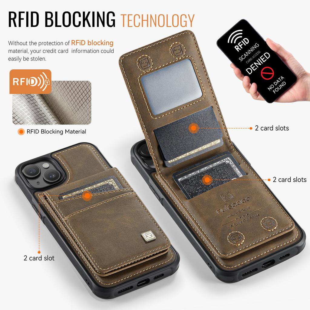 For iPhone 13 6.1 Inch Case AUTSPACE A12 Leather Phone Case with Detachable Card Bag