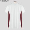 INCERUN Men Mockneck Short Sleeve Tops Casual Fitted T-shirts