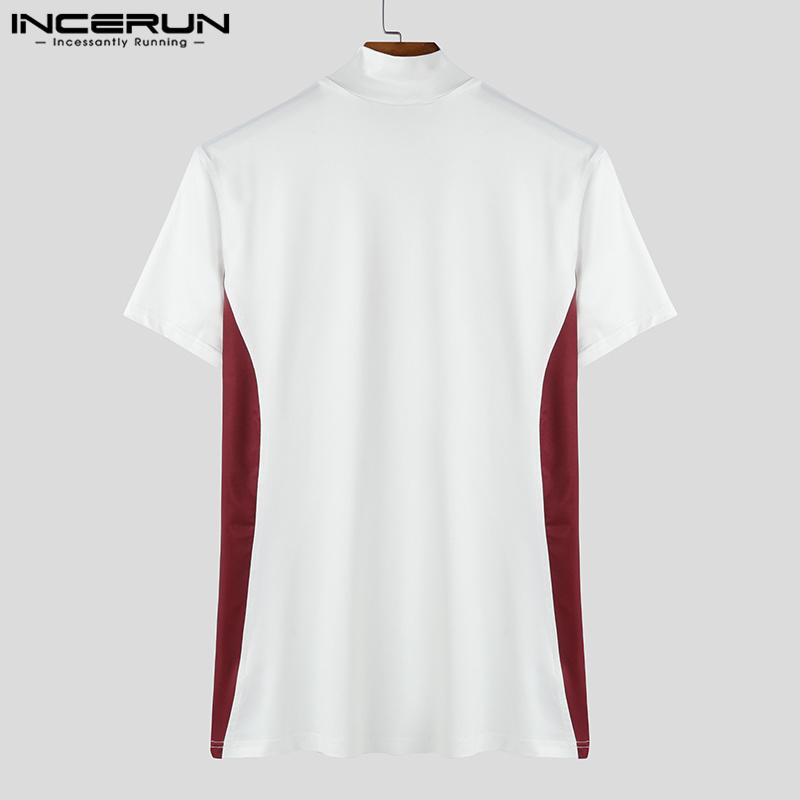 INCERUN Men Mockneck Short Sleeve Tops Casual Fitted T-shirts