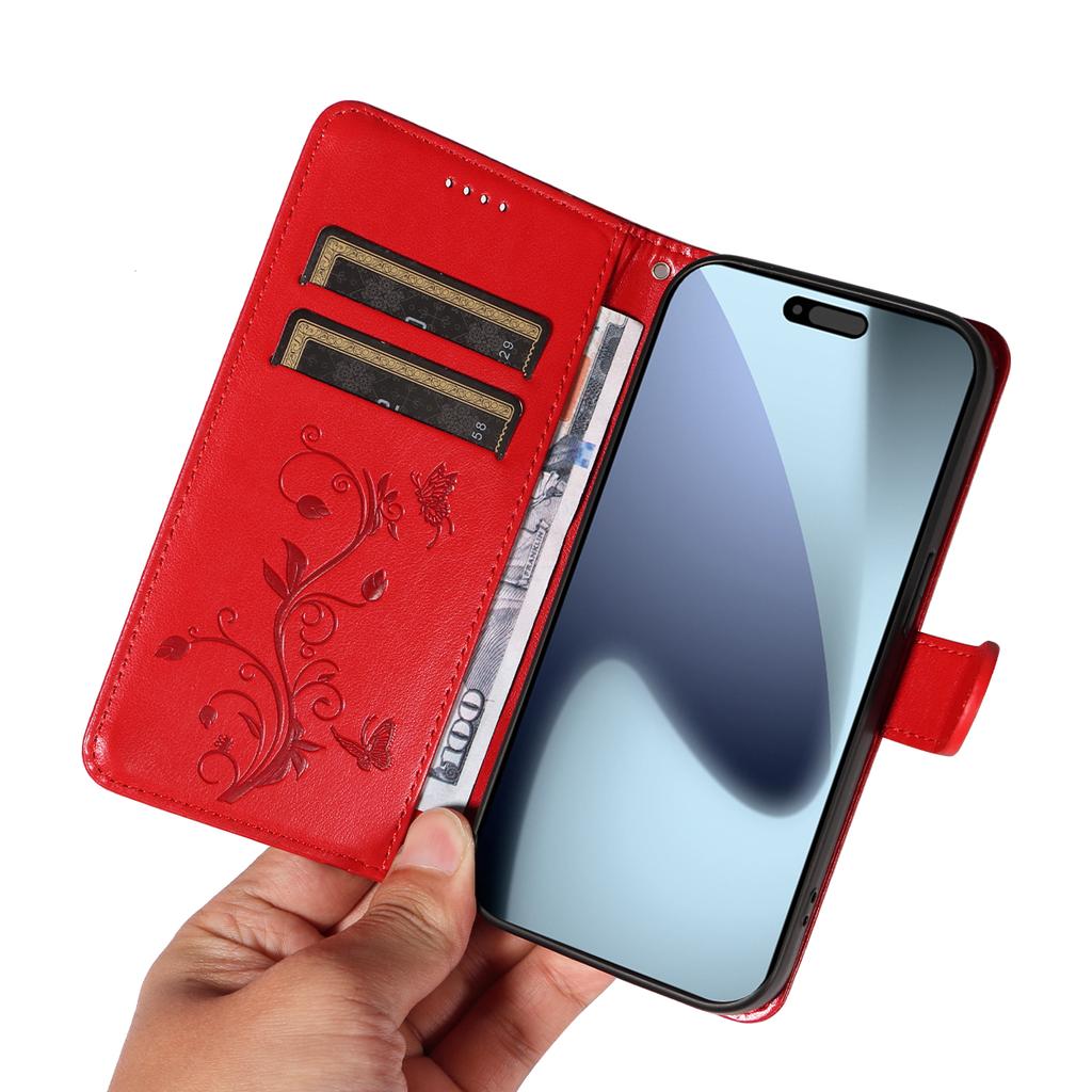 For iPhone 17 Pro PU Leather Cases Flower Pattern Wallet Stand Phone Cover with Strap