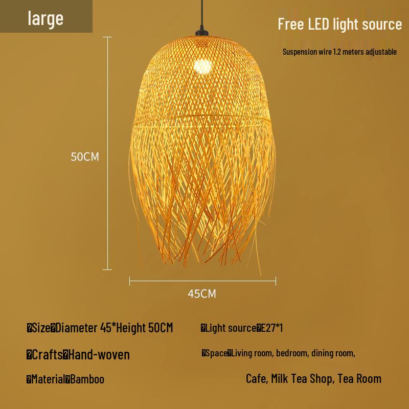 A8L Bamboo Pendant Lamp: New Chinese Zen Style, Rattan Woven Design, Ideal for Tea Rooms, Dining Areas & Teahouses with Japanese Antique Touch.