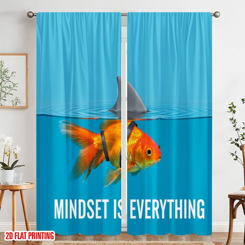 2pcs 2D Flat Printing Drapes Goldfish Shark Fin Mindset 100% Polyester Without Electricity Party Decorations for Entryway Room