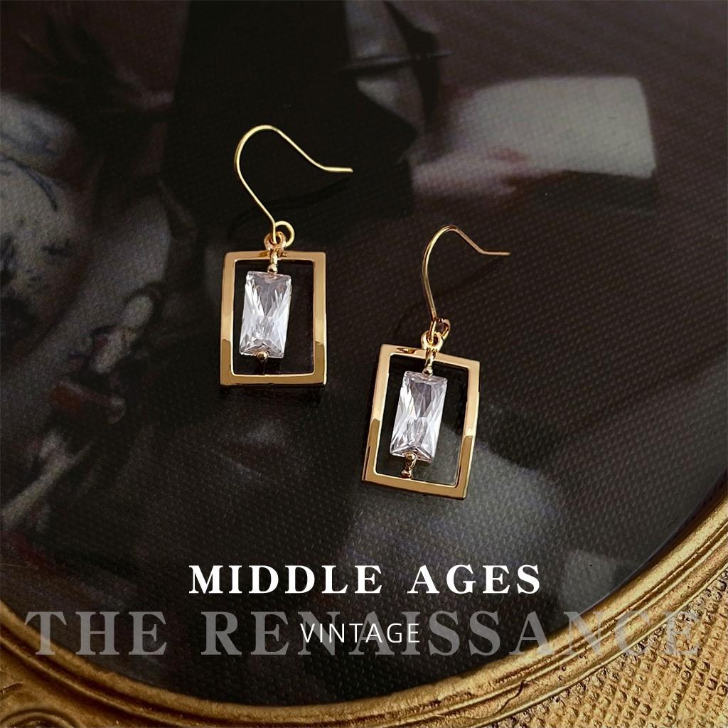 Geometric square zircon earrings Fashion commuter temperament Old money style earrings