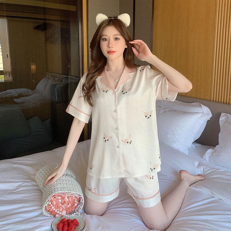 Ice Silk Pajamas Women'S Spring Summer New Long-Sleeved Trousers Casual Loungewear High-End Satin Silk Suit