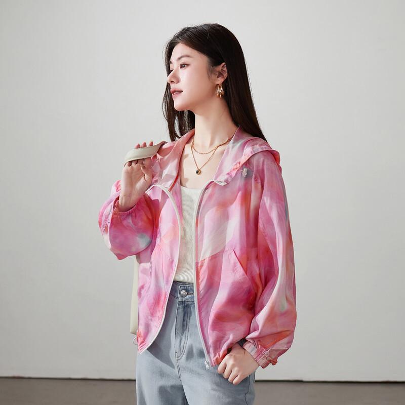 SOFSIL Women s Printed Silk Hooded Drawstring Jacket XL