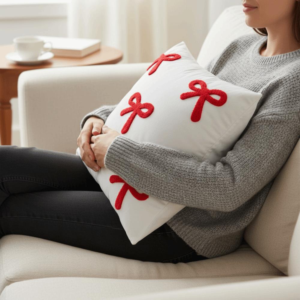 Cute Velvet Sofa Pillow Cover Luxury Decorative Cushion Cover Soft with Bow Embroidery Throw Pillowcover Sofa Decor