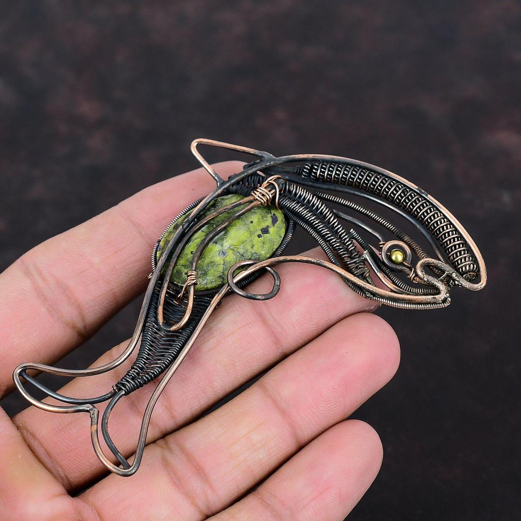 Stichtite Pendant Copper Wire Wrapped Pendant Handmade Fish Pendant Stichtite Copper Jewelry Gemstone Pendant Engagement Gift Unique Jewelry