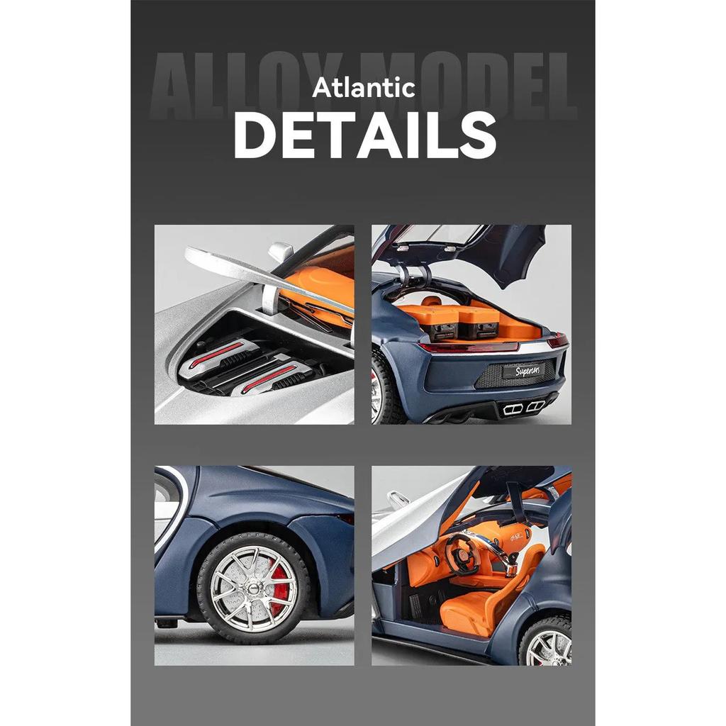 1/24 Scale Bugatti Atlantic Alloy Sports Model Car Diecasts Metal Toy Race Vehicles Simulation Sound Light Collectible Childrens Gifts
